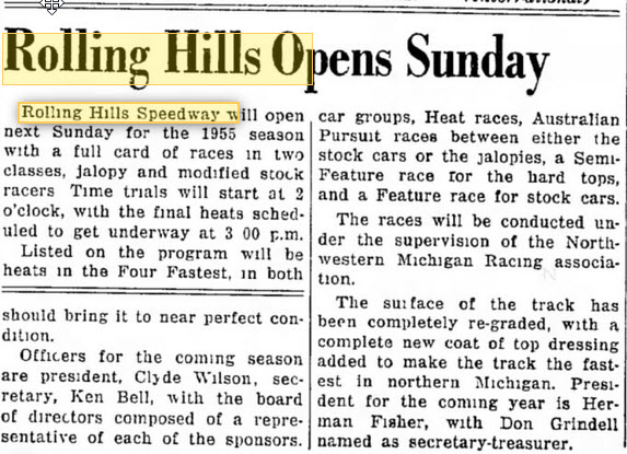 Rolling Hills Speedway - May 27 1955 Article (newer photo)